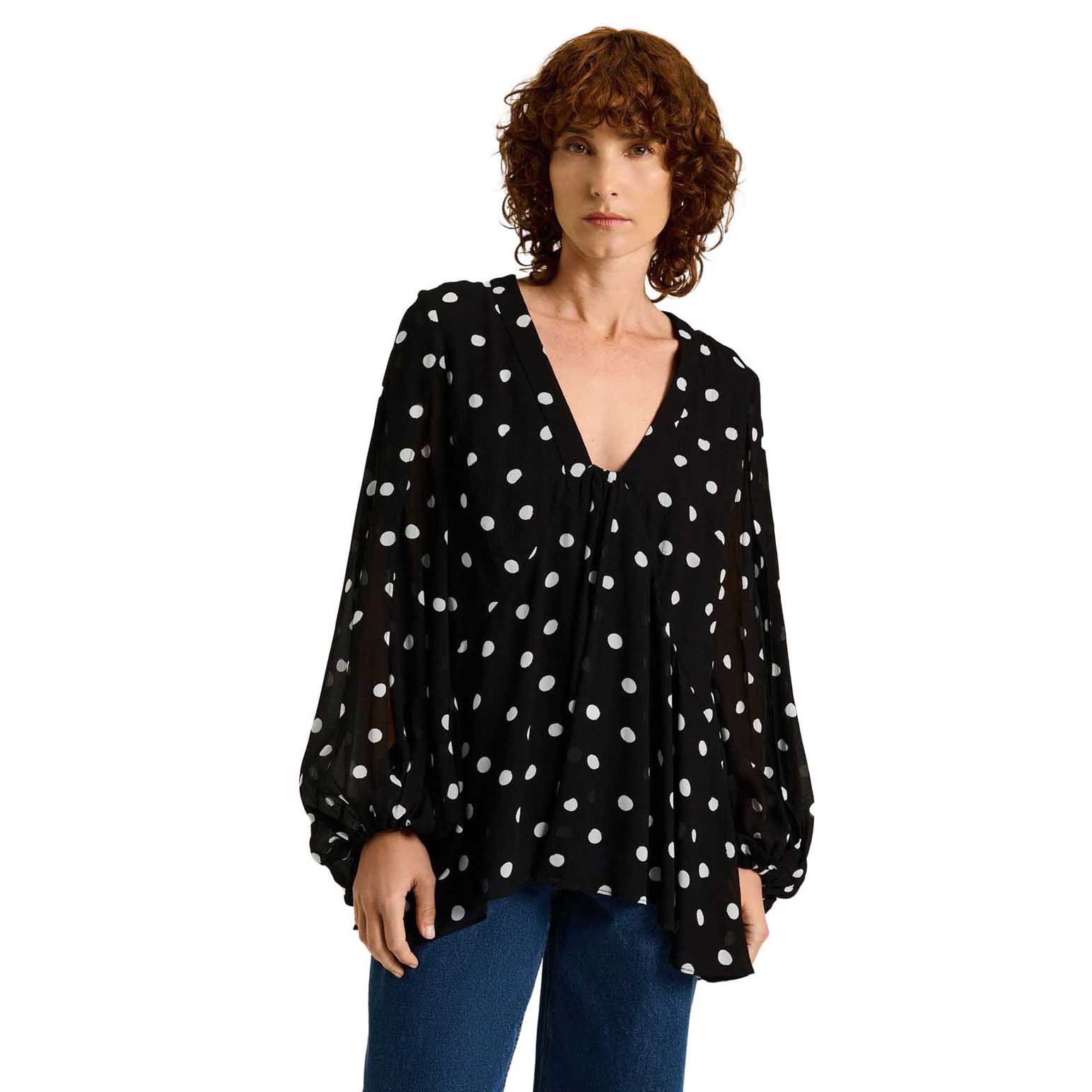Veronika Maine Black Spot Crinkle Georgette Blouse